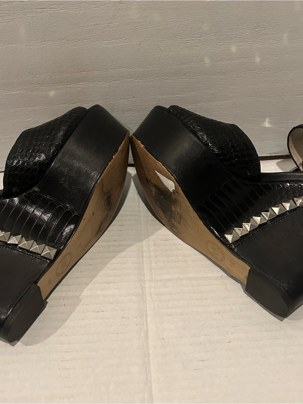Michael Kors Black Textured Platform Wedge Sandals with Stud Detail - Picture 5 of 5